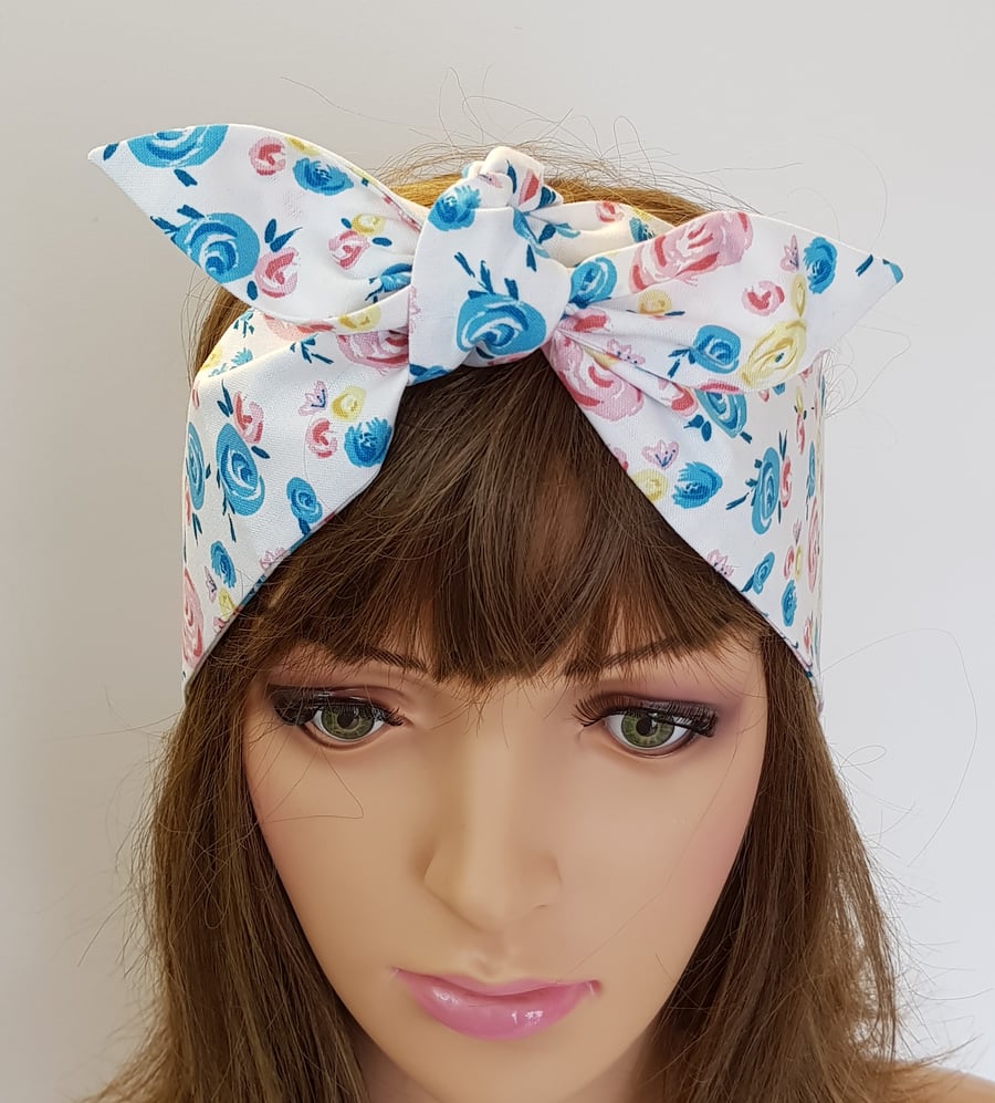 Women hair scarf self tie cotton head scarf dolly bow headband bandanna