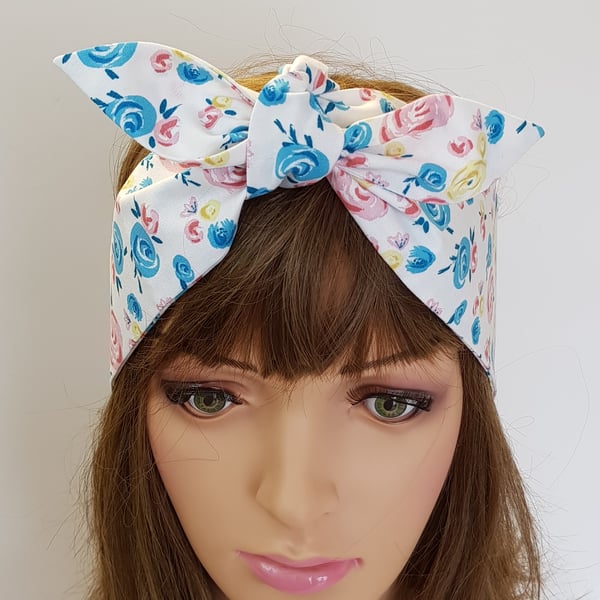 Women hair scarf self tie cotton head scarf dolly bow headband bandanna