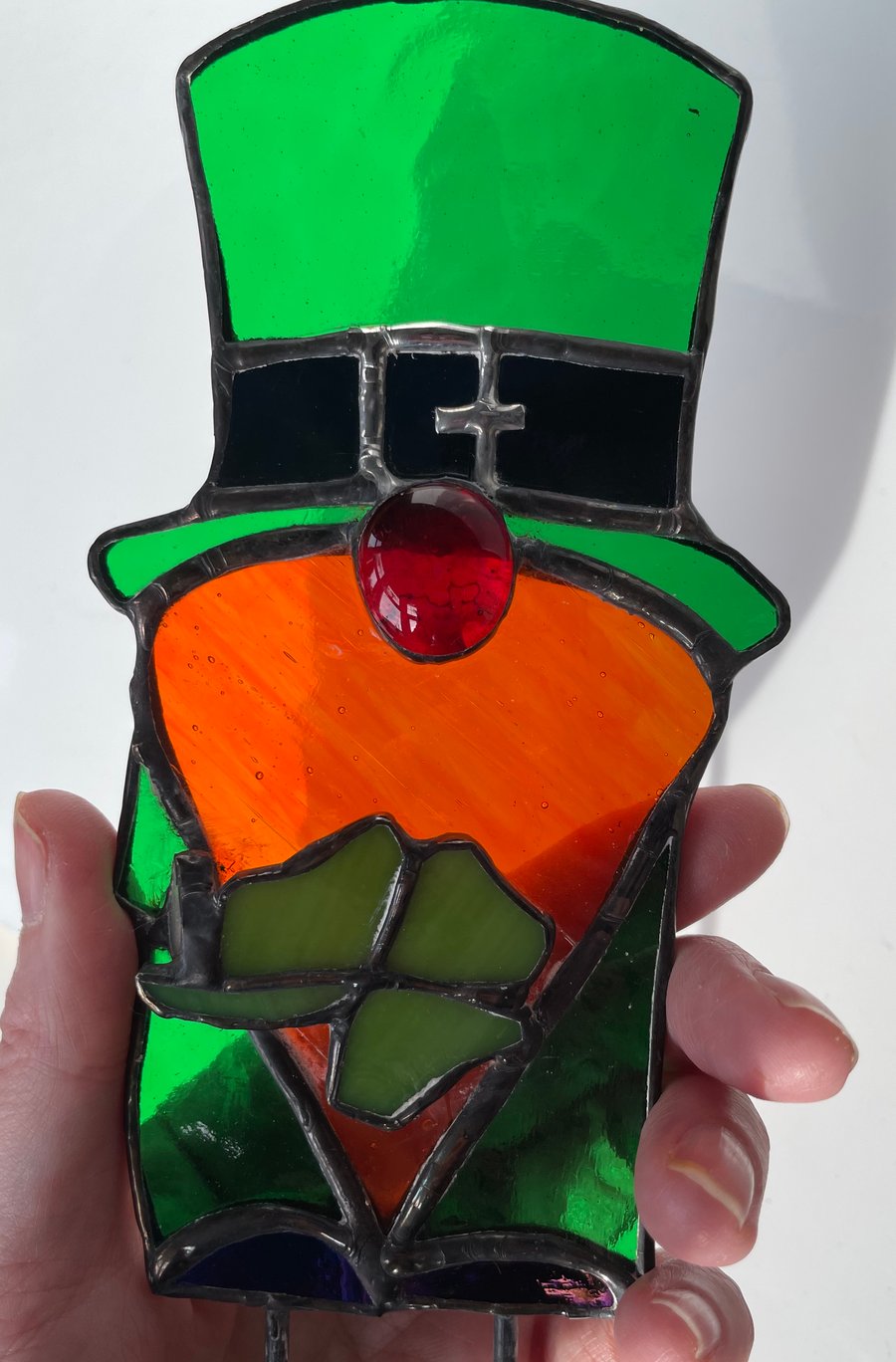 Handmade stained glass 3D St Patrick’s Day plant buddy