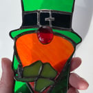 Handmade stained glass 3D leprechaun St Patrick’s Day plant buddy