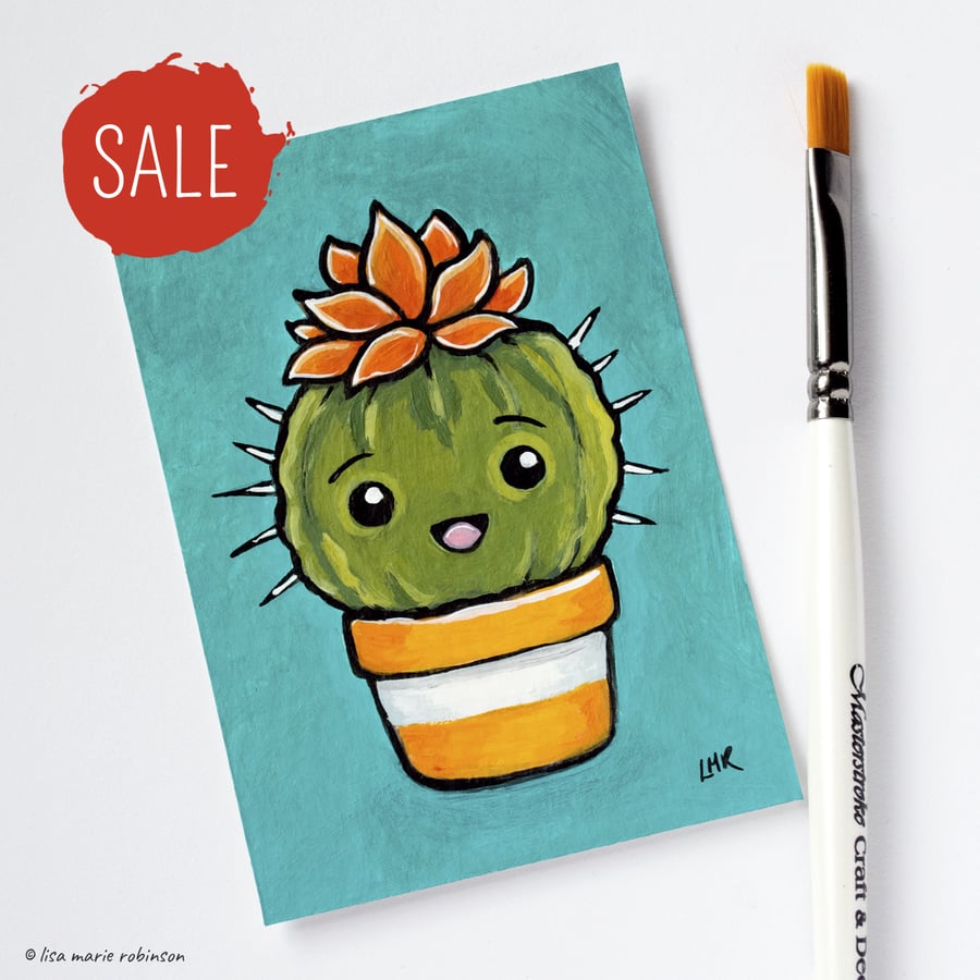 SALE - Kawaii Cactus Original ACEO Art Card .03