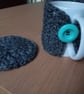 Chunky Grey Crochet Mug Warmer and Coaster Gift Set