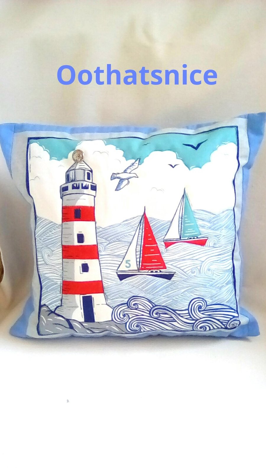 Seaside Cushion, Lighthouse cushion, Seaside Theme cushion, Quilted cushion