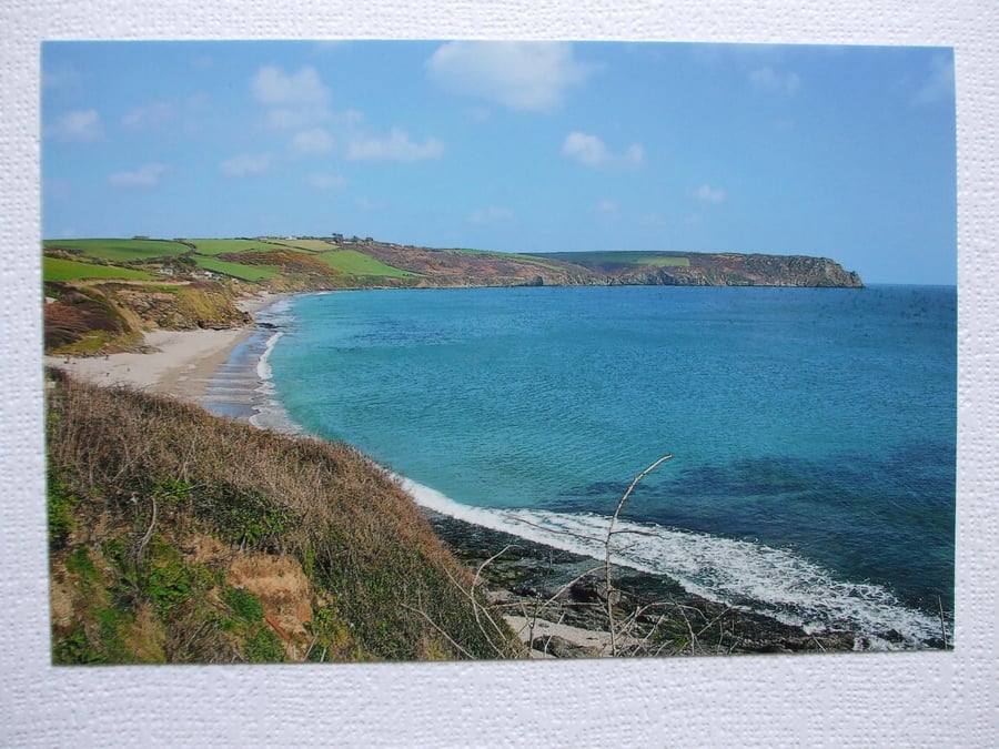 Photographic greetings card of Pendower Beach & Nare Head.