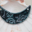 Petrol Blue Leaf Pattern Ceramic Crescent Bib Pendant