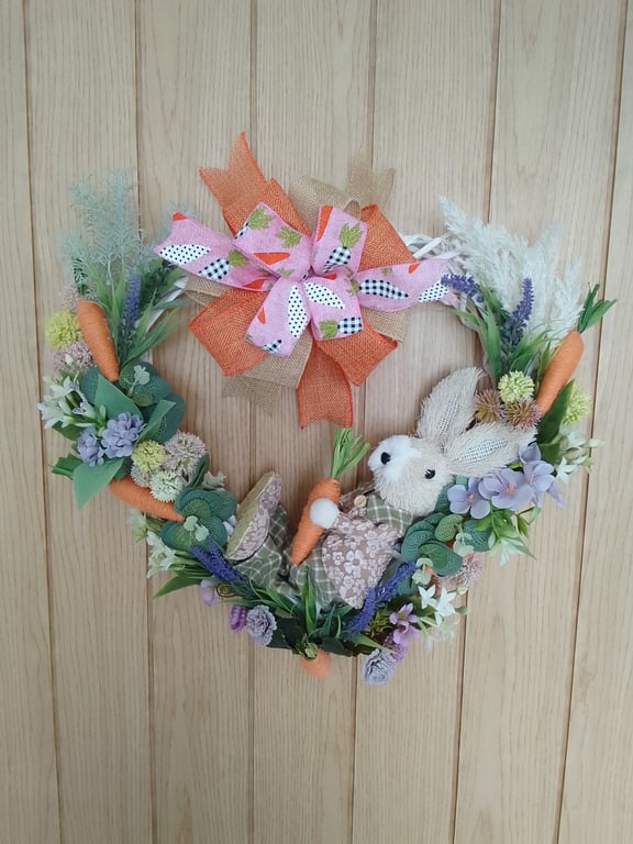 12" Wicker heart shaped Bunny Wreath 