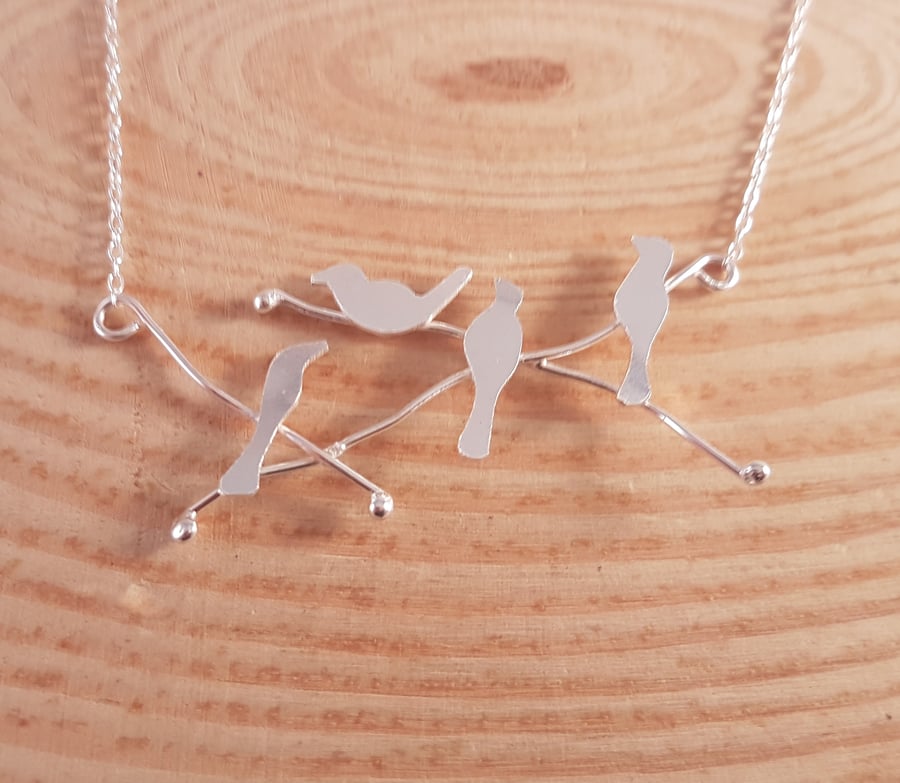 Sterling Silver Bird On A Branch Necklace