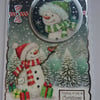 Christmas Card Snowmen and Robin With Presents 3D Luxury Handmade Card