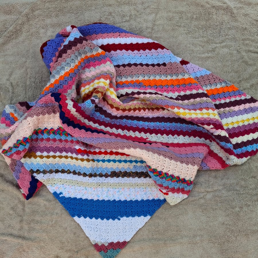 Handmade Crochet Stripe Blanket – Colourful, One-of-a-Kind Throw