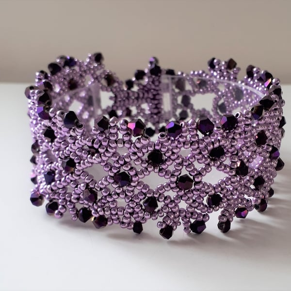 Purple Beaded Lace Crystal Bracelet