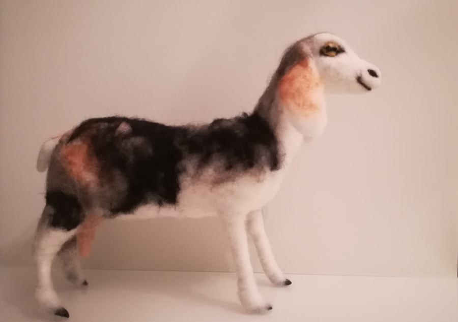 Nubian Goat needle felted wool sculpture OOAK collectable 