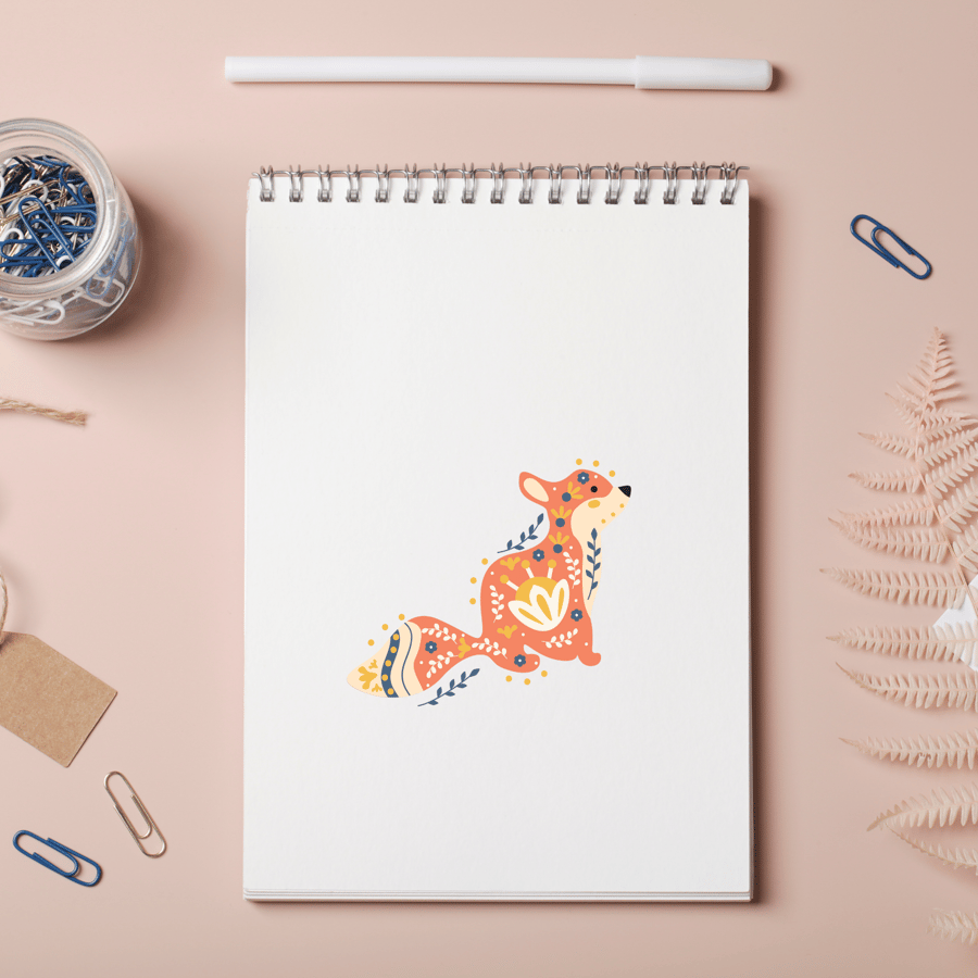 Fox Folk Art Style Matte Vinyl Sticker