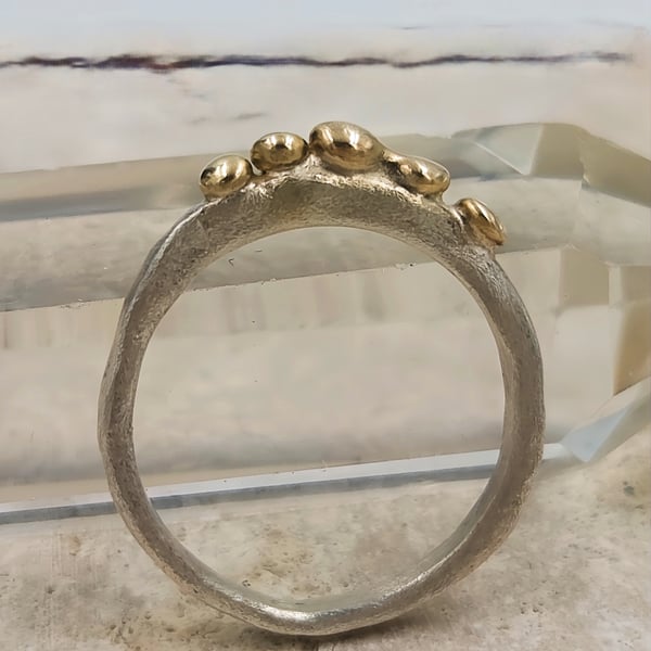 Molten Silver Pinky Ring with 9ct Gold Granules