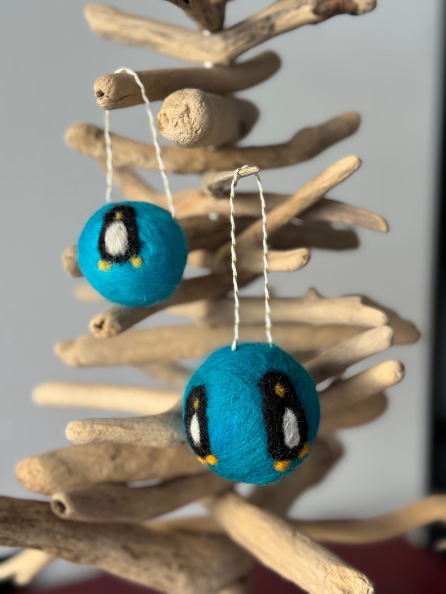 Matching Hand Felted Penguin Christmas Baubles