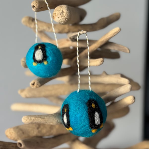 Matching Hand Felted Penguin Christmas Baubles