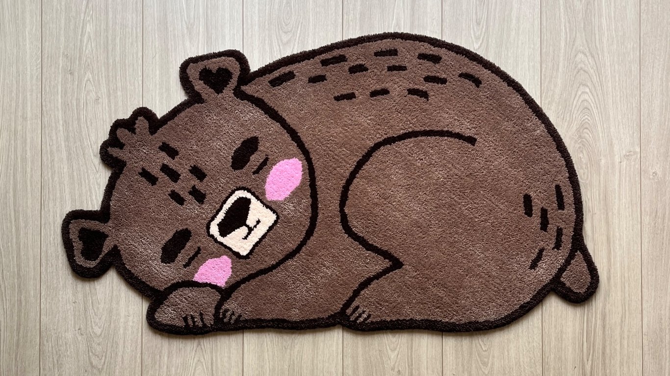 100% New Zealand Wool Bear Rug, Handmade Tufted Sleeping Bear Nursery Decor