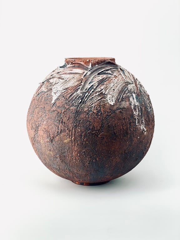 Hand Coiled Terracotta Crank Moon Jar 