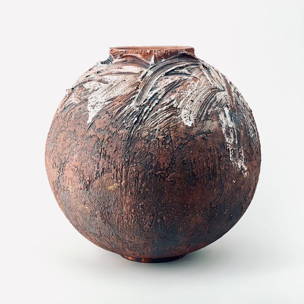 Hand Coiled Terracotta Crank Moon Jar 