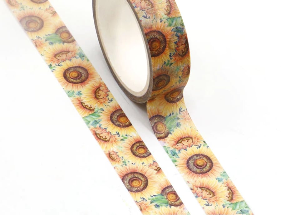 Summer, sunflowers 15mm Washi Tape, 5m, Decorative Tape, Cards, Journals,