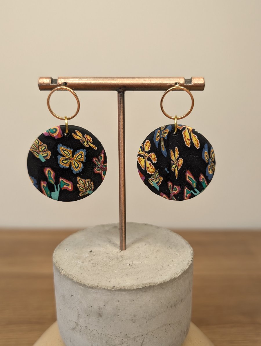 Summer bloom large circle dangle earrings