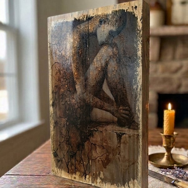 Dark Academia Decor, Thinking Man Wood Art, Gothic Wall Art, Vintage Sculpture