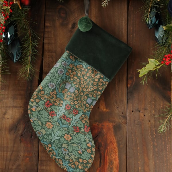 William Morris Christmas Stocking Vintage Blackthorn Green