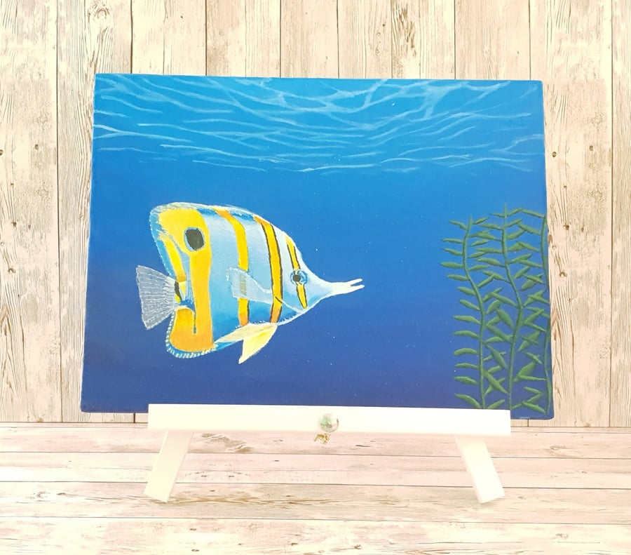 Original acrylic painting on canvas of a Copperband Butterflyfish