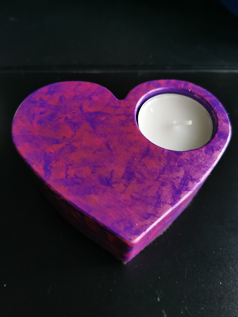 Heart Shaped Tealight Holder (Pink with purple) 