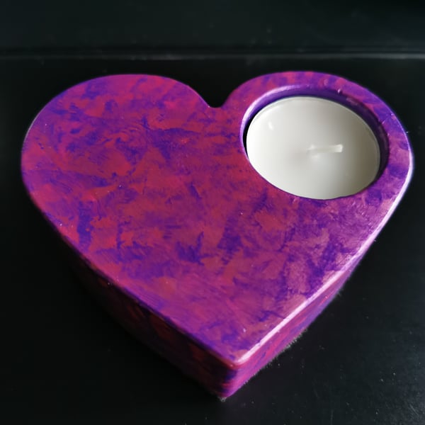 Heart Shaped Tealight Holder (Pink with purple) 