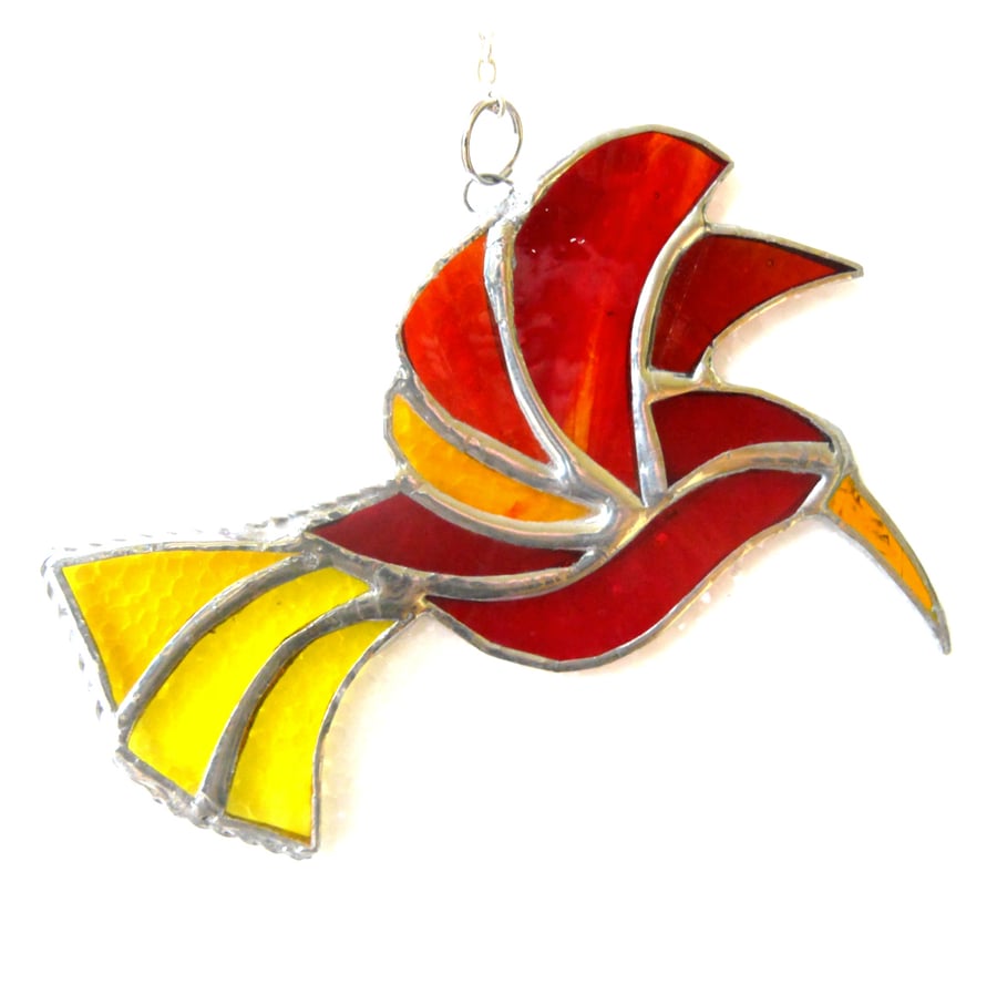Hummingbird Red Yellow Suncatcher Stained Glass Handmade Sunbird Bird