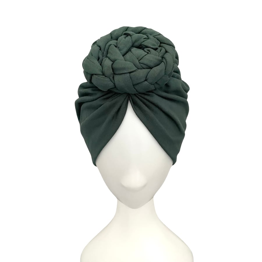 Dark Green Women's KNOT TURBAN, VINTAGE Style Turban, Hair Loss, Ready Turban