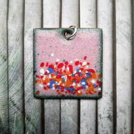 Tutti frutti pendant in pink enamelled copper 122