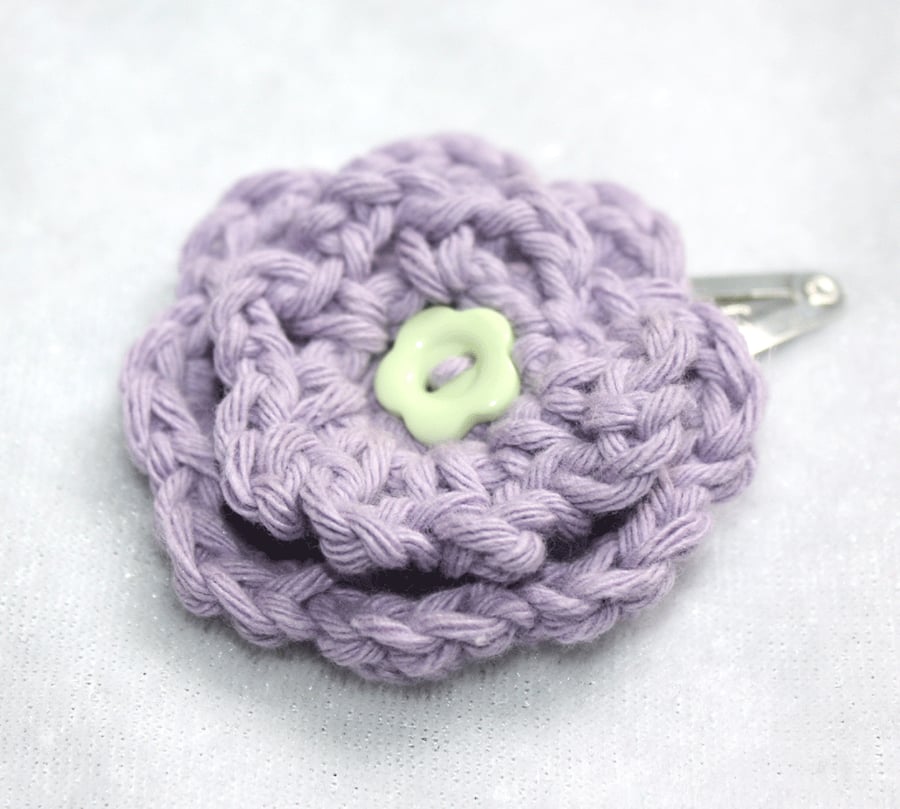 Lilac & Light Green Crocheted Flower Hair Slide