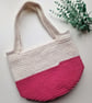 Cotton Crochet Shoulder Bag In Bold Pink & Natural Off White - Image 5
