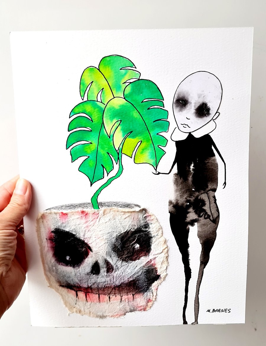 Abstract figures,  Original art collage,  Weird art, Scull, Creepy face, Gothic 