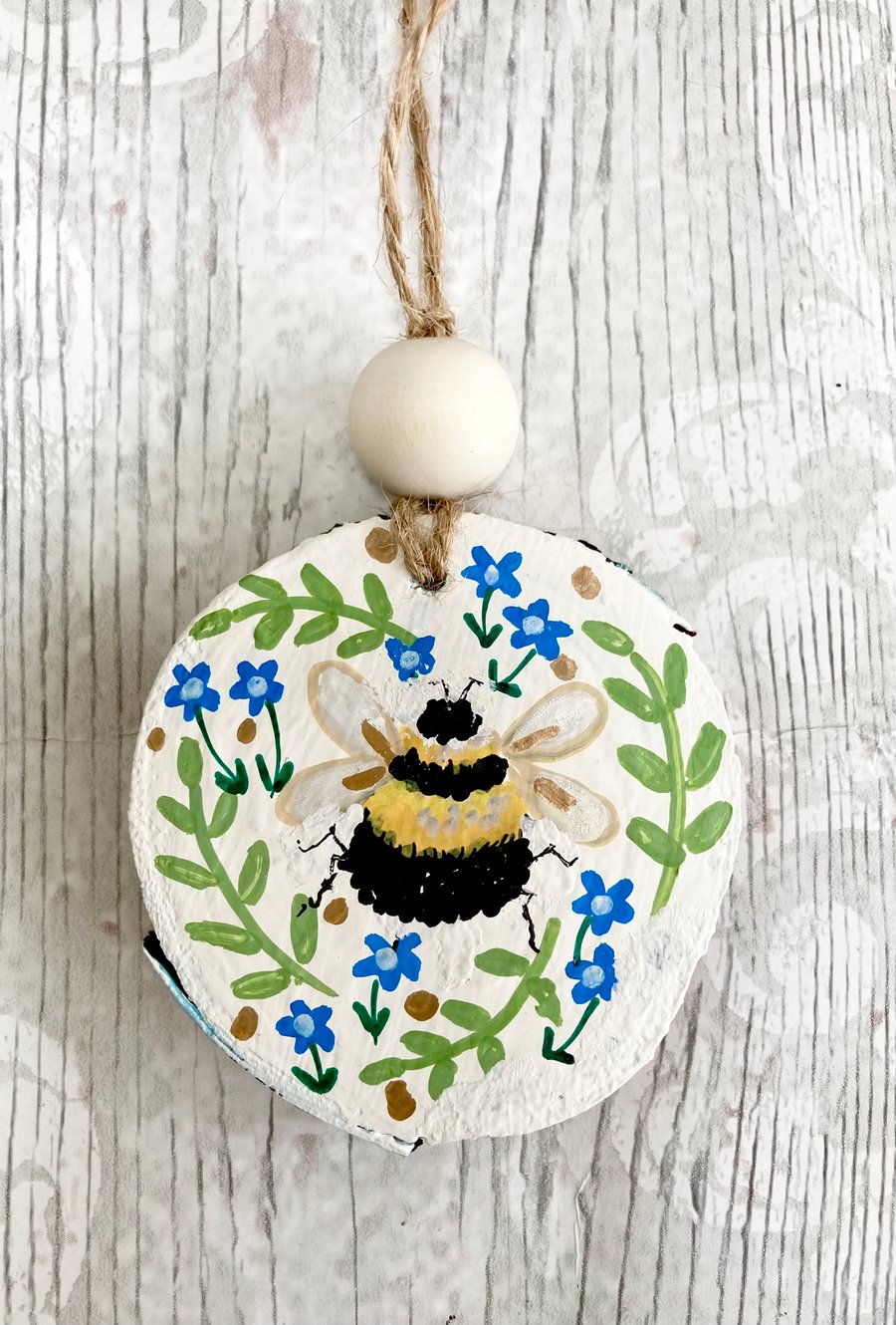 Bumble Bee Wood Slice Hanging Decoration Hand painted Wood Slice Art