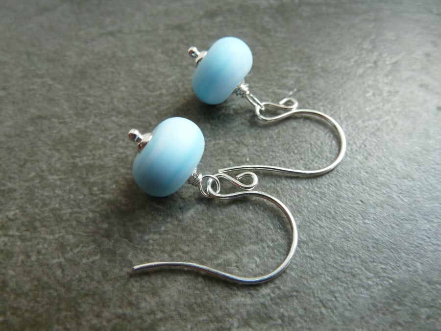 sterling silver earrings, blue lampwork glass beads