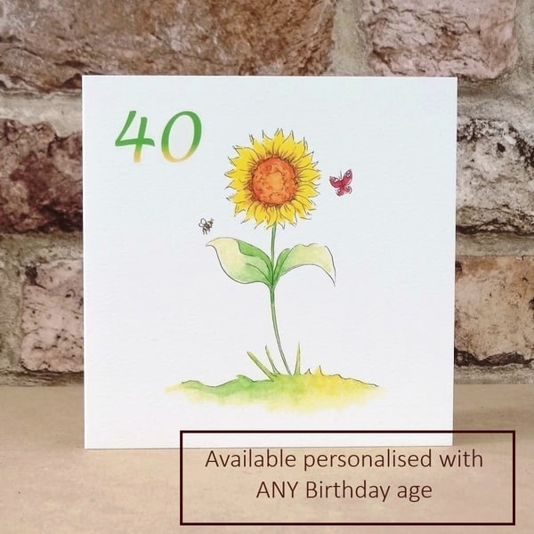 Birthday Card Sunflower Garden - Personalised with any age