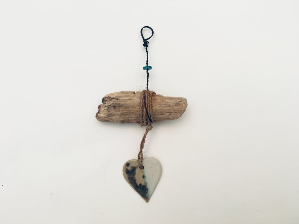 Wonderful Driftwood, Loveheart hanger, pottery, gift idea, birthday, home decor
