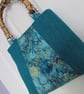 SOLD - Turquoise 'Harris Tweed' Handbag with Dragon Panel and Bamboo Handles - Image 1