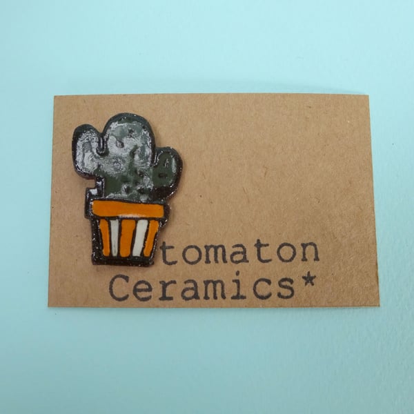 Small ceramic cactus pin badge