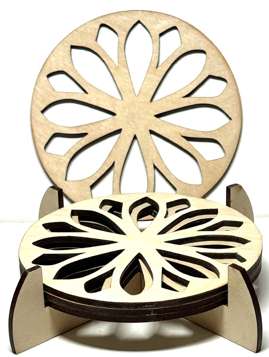 Baltic Birch Wooden Coaster - Set of 4  with stand (9)