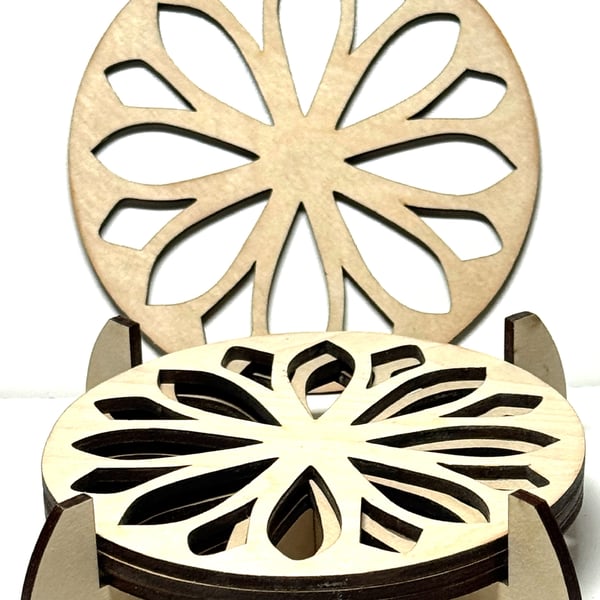 Baltic Birch Wooden Coaster - Set of 4  with stand (9)