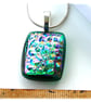 Dichroic Glass Pendant 268 Emerald Sparkle Compact silver plated chain - Image 2