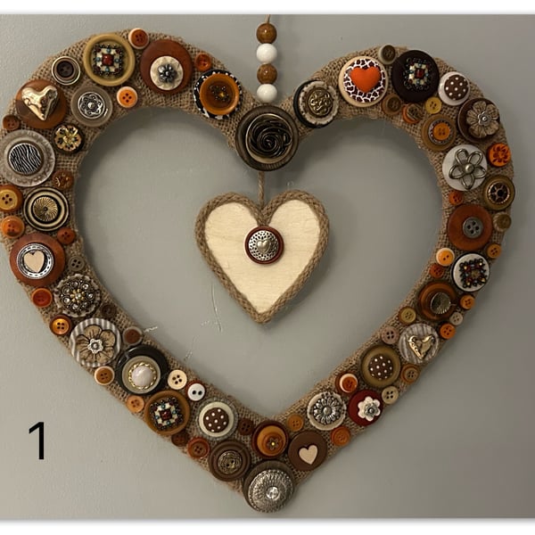 Handmade Button & Hessian Heart Wreath - Unique Wall Decoration