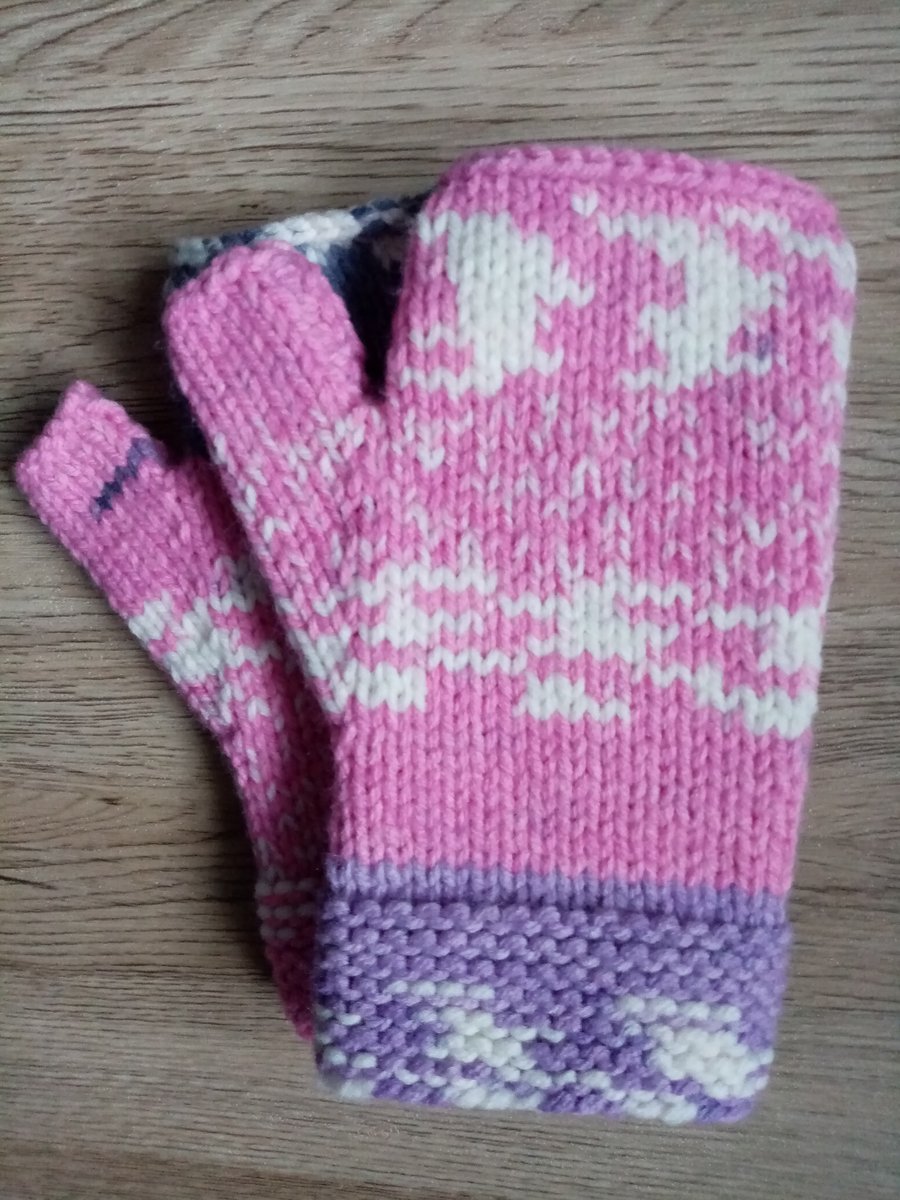 Merino Fair Isle style fingerless gloves
