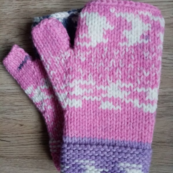 Merino Fair Isle style fingerless gloves