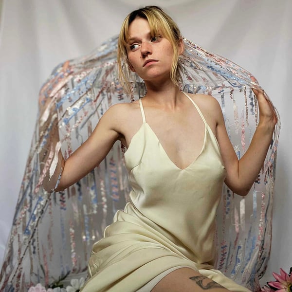 Glimmer Fall - Pink And Blue Embroidered Cascading Veil With Sequin Accents 
