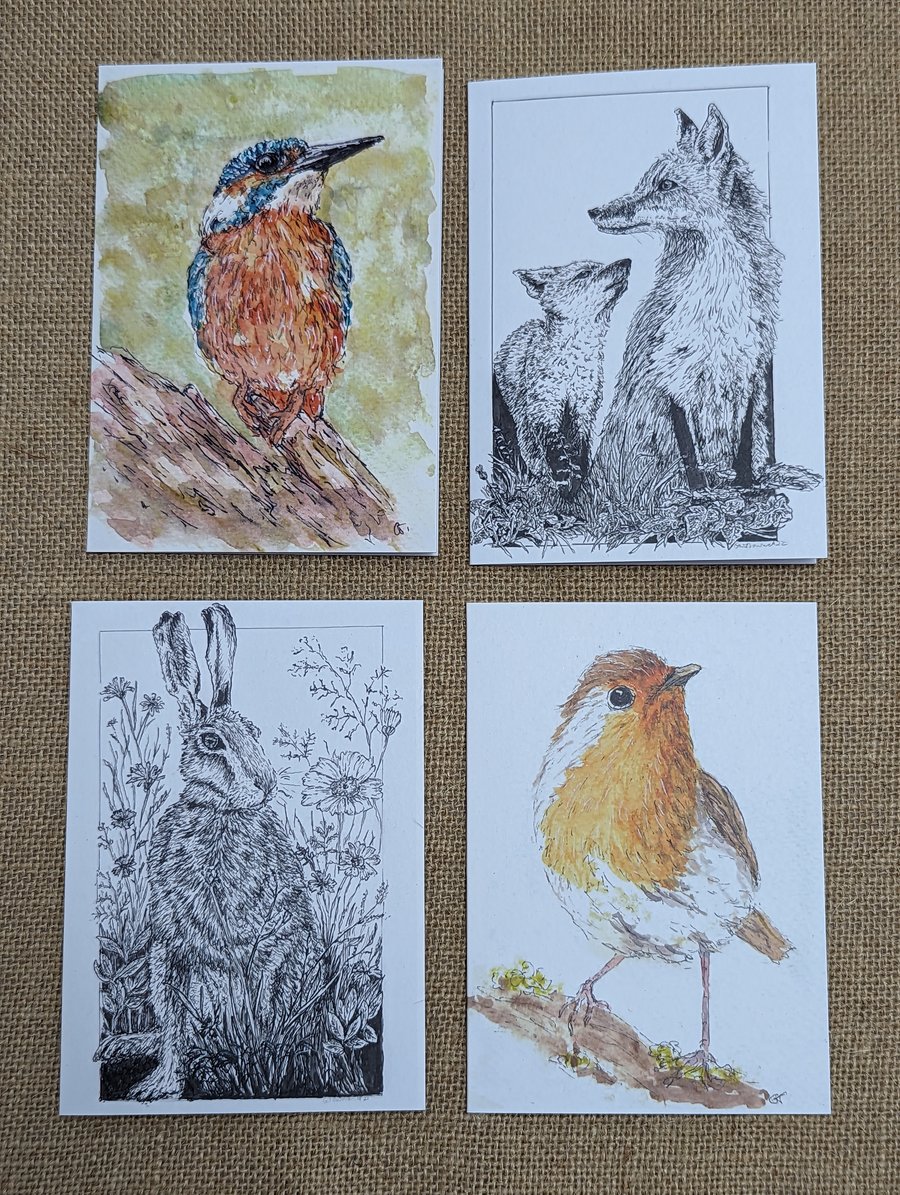 Blank Wildlife cards, pack of four
