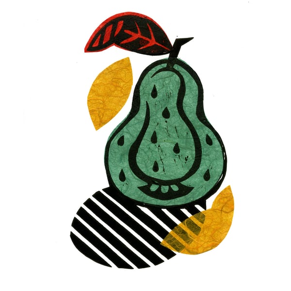 Green Pear Pop Linocut 3 of 10